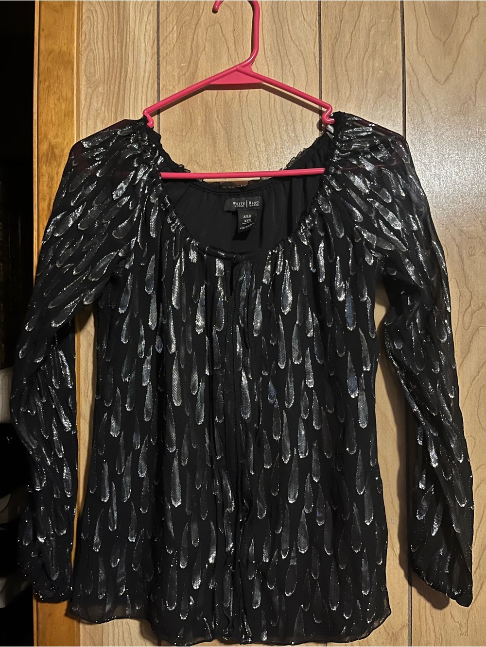White House Black Market Black Long-Sleeve Metallic Detail Blouse Dress
